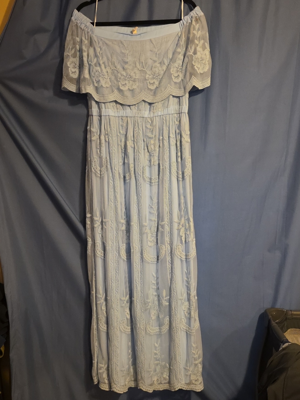 Light Blue Embroidered Lace Maxi Dress - Romantic Floral Detail
